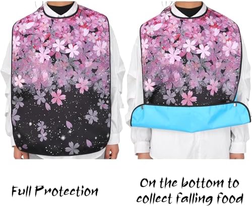 XLSXEXCL Paquete de 3 Baberos para Adultos, Baberos Lavables Sakura Reutilizables, Protector de Ropa Impermeable, Ajustables, Regalos para Pacientes - imagen 6
