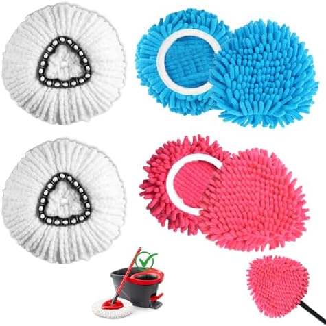 Reemplazos de Cabeza de Mop de Giro 6 Piezas Compatible con OCedar Easywring 1 Tanque, 4 Paños de Duster Chenille, Incluye 2 Mopas de Microfibra, - imagen 1