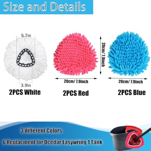 Reemplazos de Cabeza de Mop de Giro 6 Piezas Compatible con OCedar Easywring 1 Tanque, 4 Paños de Duster Chenille, Incluye 2 Mopas de Microfibra, - imagen 2
