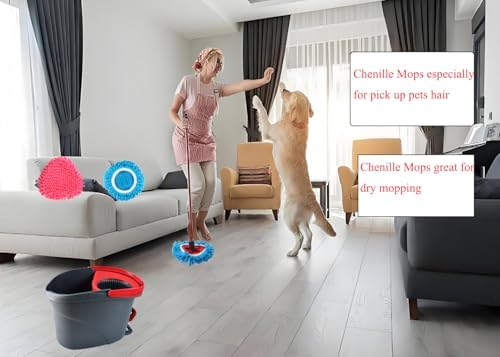 Reemplazos de Cabeza de Mop de Giro 6 Piezas Compatible con OCedar Easywring 1 Tanque, 4 Paños de Duster Chenille, Incluye 2 Mopas de Microfibra, - imagen 3