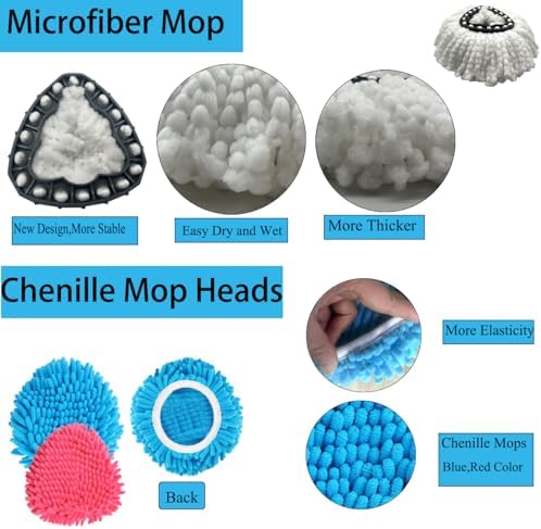 Reemplazos de Cabeza de Mop de Giro 6 Piezas Compatible con OCedar Easywring 1 Tanque, 4 Paños de Duster Chenille, Incluye 2 Mopas de Microfibra, - imagen 8