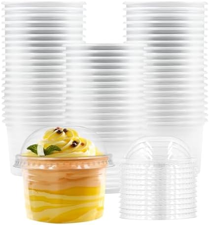 Tazas de Plástico Transparentes Temmgnie [100 Sets 5 oz] con Tapa Cúpula, Desechables para Bebidas, Postres y Helados - imagen 1