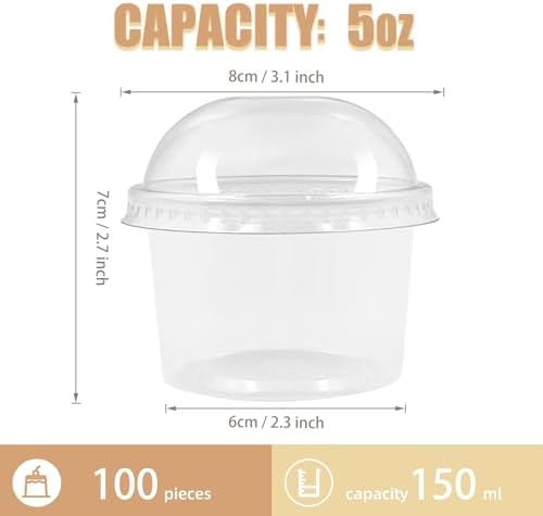Tazas de Plástico Transparentes Temmgnie [100 Sets 5 oz] con Tapa Cúpula, Desechables para Bebidas, Postres y Helados - imagen 2