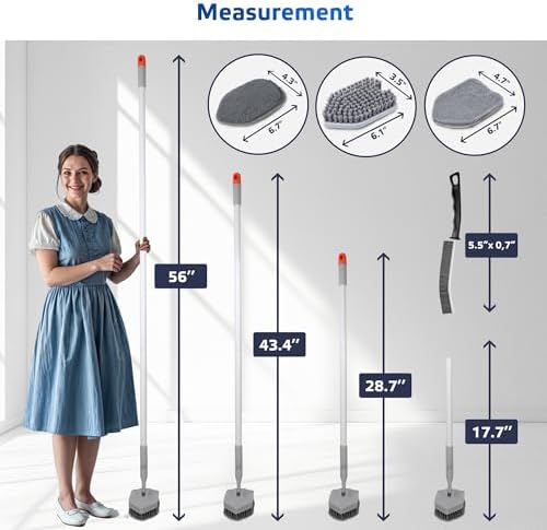 Cepillo de Limpieza DSV para Azulejos y Baños, Cepillo 3 en 1 con Mango Largo de 56'', Cabezas Desmontables Sin Rayar, Ideal para Ducha, Cocina y Más - imagen 2