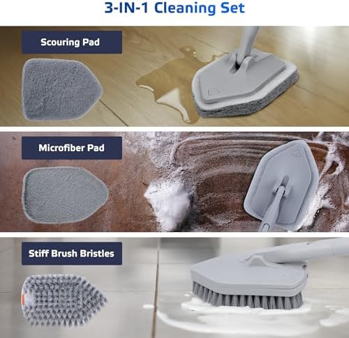 Cepillo de Limpieza DSV para Azulejos y Baños, Cepillo 3 en 1 con Mango Largo de 56'', Cabezas Desmontables Sin Rayar, Ideal para Ducha, Cocina y Más - imagen 3