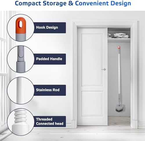 Cepillo de Limpieza DSV para Azulejos y Baños, Cepillo 3 en 1 con Mango Largo de 56'', Cabezas Desmontables Sin Rayar, Ideal para Ducha, Cocina y Más - imagen 6