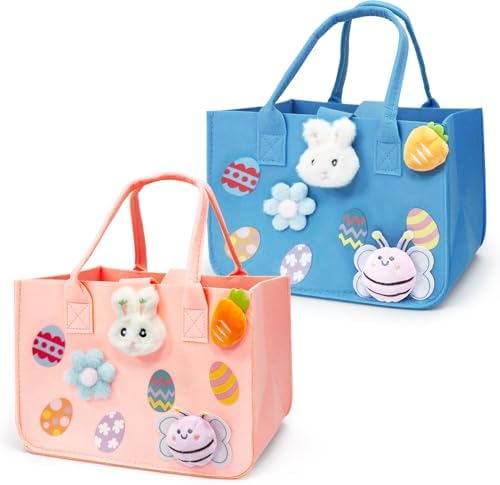 Bolsas de Caza de Huevos de Pascua Aviski 2 Piezas, Bolsas de Regalo con Asa, 12 x 7.8 x 6.8 (Rosa + Azul Claro) - imagen 1