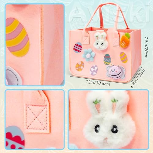 Bolsas de Caza de Huevos de Pascua Aviski 2 Piezas, Bolsas de Regalo con Asa, 12 x 7.8 x 6.8 (Rosa + Azul Claro) - imagen 2