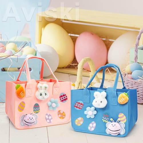 Bolsas de Caza de Huevos de Pascua Aviski 2 Piezas, Bolsas de Regalo con Asa, 12 x 7.8 x 6.8 (Rosa + Azul Claro) - imagen 4