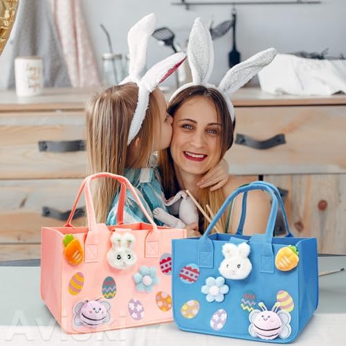 Bolsas de Caza de Huevos de Pascua Aviski 2 Piezas, Bolsas de Regalo con Asa, 12 x 7.8 x 6.8 (Rosa + Azul Claro) - imagen 5