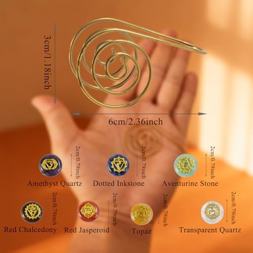 Anillo de Palma Espiral Reiki de Cobre Imitación, Set de Anillos para Equilibrio de Chakras y Meditación, Herramientas de Alivio de Estrés para - imagen 7