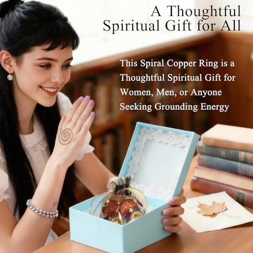Anillo de Palma Espiral Reiki de Cobre Imitación, Set de Anillos para Equilibrio de Chakras y Meditación, Herramientas de Alivio de Estrés para - imagen 8