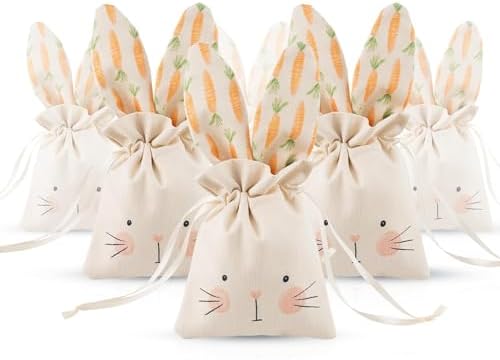 Bolsas de Regalo de Conejo Cheerland para Cumpleaños y Pascua, Pack de 6, Reutilizables de Yute con Cierre, Sorpresas para Fiesta de Niños y Baby - imagen 1