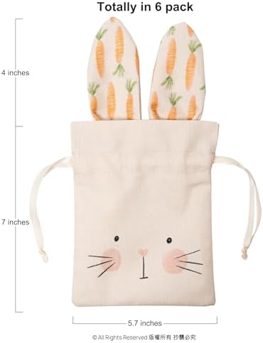 Bolsas de Regalo de Conejo Cheerland para Cumpleaños y Pascua, Pack de 6, Reutilizables de Yute con Cierre, Sorpresas para Fiesta de Niños y Baby - imagen 2