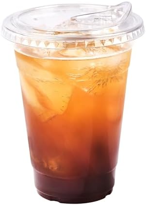 Paquete de 100 Vasos Plásticos de 16oz con Tapas Sin Popote – Vasos Desechables Transparentes para Bebidas Frías, Café Helado, Smoothies, Jugo, Boba, - imagen 1