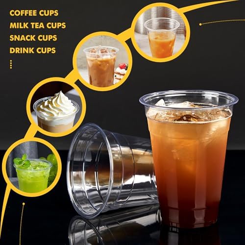 Paquete de 100 Vasos Plásticos de 16oz con Tapas Sin Popote – Vasos Desechables Transparentes para Bebidas Frías, Café Helado, Smoothies, Jugo, Boba, - imagen 3
