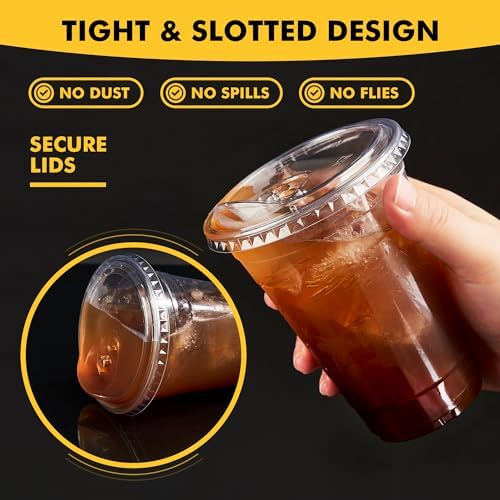 Paquete de 100 Vasos Plásticos de 16oz con Tapas Sin Popote – Vasos Desechables Transparentes para Bebidas Frías, Café Helado, Smoothies, Jugo, Boba, - imagen 5