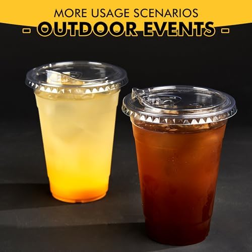 Paquete de 100 Vasos Plásticos de 16oz con Tapas Sin Popote – Vasos Desechables Transparentes para Bebidas Frías, Café Helado, Smoothies, Jugo, Boba, - imagen 6