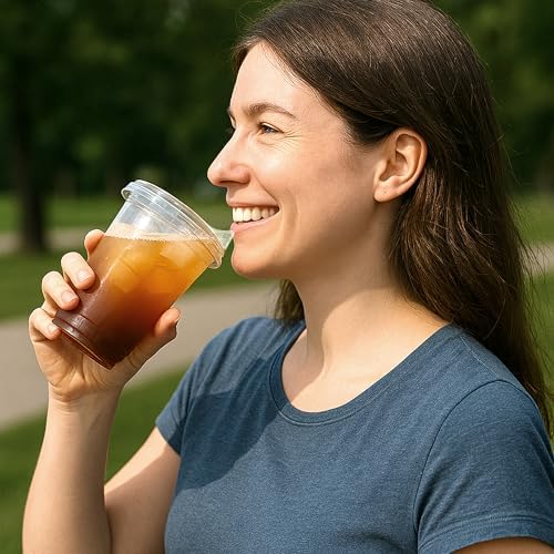 Paquete de 100 Vasos Plásticos de 16oz con Tapas Sin Popote – Vasos Desechables Transparentes para Bebidas Frías, Café Helado, Smoothies, Jugo, Boba, - imagen 8