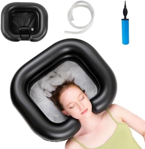 Lavabo Inflable para Champú, Tazón Portátil con Soporte para Cuello y Manguera de Drenaje para Personas Postradas, Ideal para Ancianos, - imagen 1