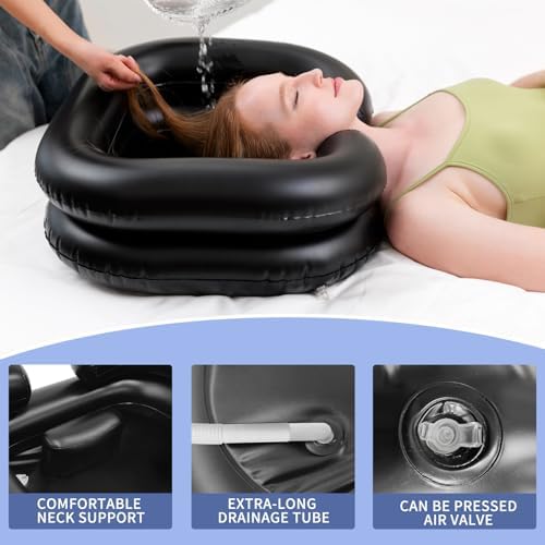 Lavabo Inflable para Champú, Tazón Portátil con Soporte para Cuello y Manguera de Drenaje para Personas Postradas, Ideal para Ancianos, - imagen 2