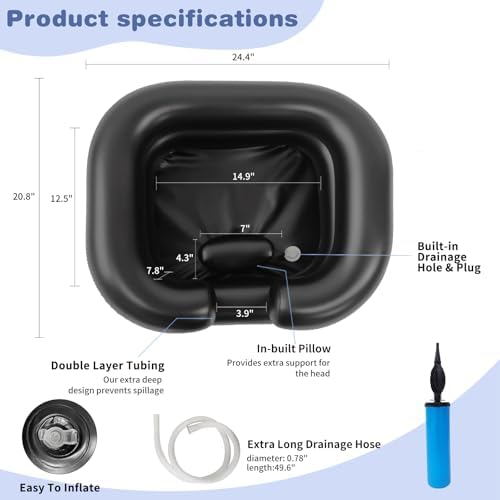 Lavabo Inflable para Champú, Tazón Portátil con Soporte para Cuello y Manguera de Drenaje para Personas Postradas, Ideal para Ancianos, - imagen 3