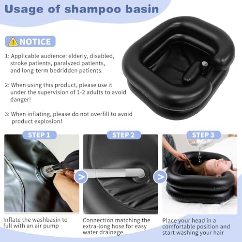 Lavabo Inflable para Champú, Tazón Portátil con Soporte para Cuello y Manguera de Drenaje para Personas Postradas, Ideal para Ancianos, - imagen 5