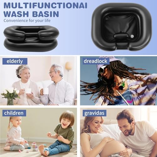 Lavabo Inflable para Champú, Tazón Portátil con Soporte para Cuello y Manguera de Drenaje para Personas Postradas, Ideal para Ancianos, - imagen 6