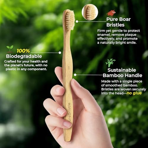 Cepillos de Dientes de Bambú PureBristle con Cerda de Jabalí, Paquete de 4, 100% Biodegradables, Sin Plástico ni Nylon, Eco-Amigables para Adultos y - imagen 2