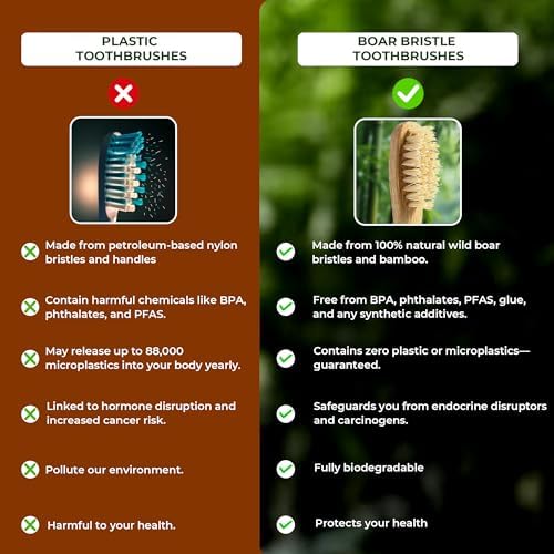 Cepillos de Dientes de Bambú PureBristle con Cerda de Jabalí, Paquete de 4, 100% Biodegradables, Sin Plástico ni Nylon, Eco-Amigables para Adultos y - imagen 3