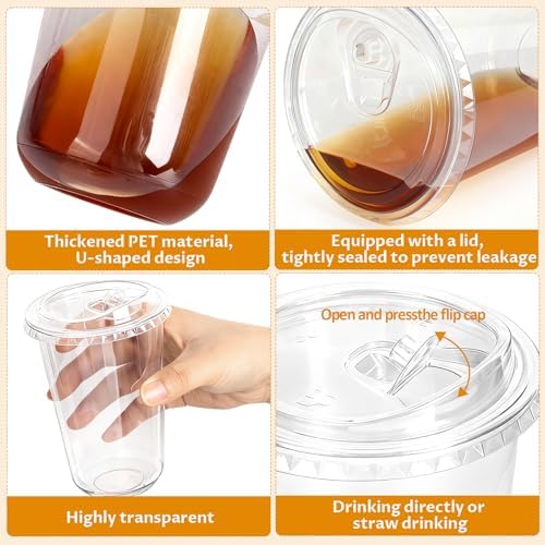Juego de 50 Tazas de Plástico GGOLDMER de 16 oz para Café Helado con Tapas Sin Popote, Vasos Desechables Transparentes para Café, Jugo y Bebidas Frías - imagen 3
