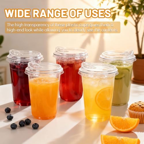 Juego de 50 Tazas de Plástico GGOLDMER de 16 oz para Café Helado con Tapas Sin Popote, Vasos Desechables Transparentes para Café, Jugo y Bebidas Frías - imagen 4