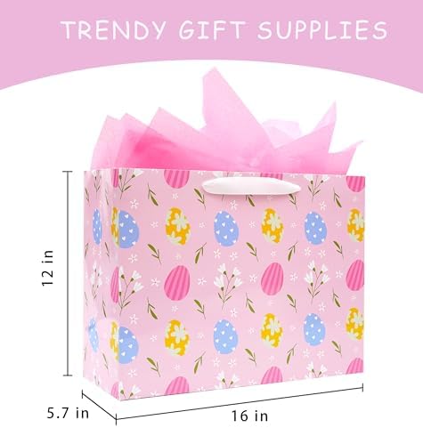 Nihuecne Paquete de 4 Bolsas de Regalo de Pascua Extra Grandes con Papel de Seda, 16 con Asas, 4 Diseños para Envolver Regalos de Pascua - imagen 2