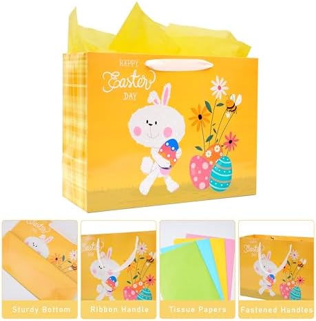 Nihuecne Paquete de 4 Bolsas de Regalo de Pascua Extra Grandes con Papel de Seda, 16 con Asas, 4 Diseños para Envolver Regalos de Pascua - imagen 3