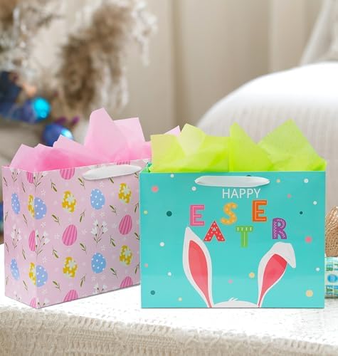 Nihuecne Paquete de 4 Bolsas de Regalo de Pascua Extra Grandes con Papel de Seda, 16 con Asas, 4 Diseños para Envolver Regalos de Pascua - imagen 4