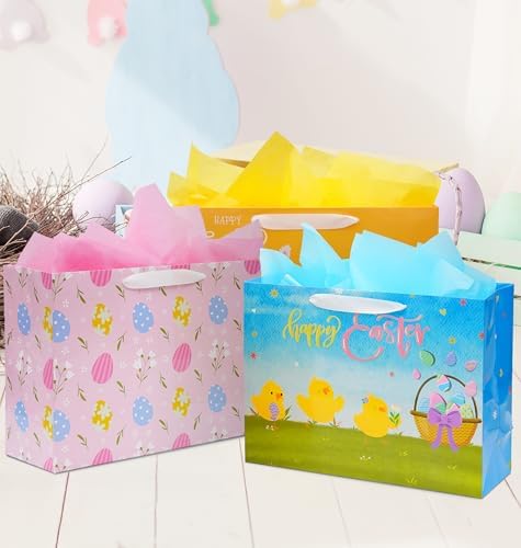 Nihuecne Paquete de 4 Bolsas de Regalo de Pascua Extra Grandes con Papel de Seda, 16 con Asas, 4 Diseños para Envolver Regalos de Pascua - imagen 5
