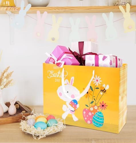 Nihuecne Paquete de 4 Bolsas de Regalo de Pascua Extra Grandes con Papel de Seda, 16 con Asas, 4 Diseños para Envolver Regalos de Pascua - imagen 6