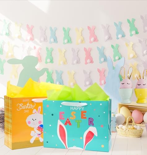 Nihuecne Paquete de 4 Bolsas de Regalo de Pascua Extra Grandes con Papel de Seda, 16 con Asas, 4 Diseños para Envolver Regalos de Pascua - imagen 7