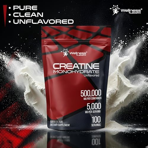 WELLNESS LABSRX Creatina Monohidratada en Polvo 500g – 100 Porciones, Suplemento de Creatina Micronizada Sin Sabor para Hombres y Mujeres, Apoya - imagen 8