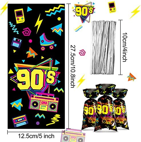 Bolsitas de Regalo Zonon de 100 Piezas para Fiesta de los 90, Bolsas de Caramelo Neón Retro con 100 Cintas de Aluminio para Fiestas Temáticas - imagen 2