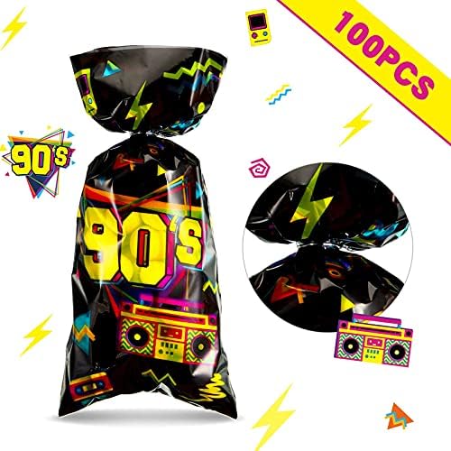 Bolsitas de Regalo Zonon de 100 Piezas para Fiesta de los 90, Bolsas de Caramelo Neón Retro con 100 Cintas de Aluminio para Fiestas Temáticas - imagen 3