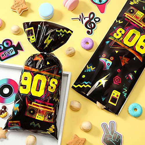 Bolsitas de Regalo Zonon de 100 Piezas para Fiesta de los 90, Bolsas de Caramelo Neón Retro con 100 Cintas de Aluminio para Fiestas Temáticas - imagen 4