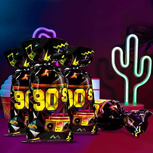 Bolsitas de Regalo Zonon de 100 Piezas para Fiesta de los 90, Bolsas de Caramelo Neón Retro con 100 Cintas de Aluminio para Fiestas Temáticas - imagen 5