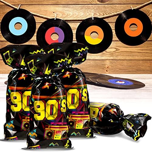 Bolsitas de Regalo Zonon de 100 Piezas para Fiesta de los 90, Bolsas de Caramelo Neón Retro con 100 Cintas de Aluminio para Fiestas Temáticas - imagen 6