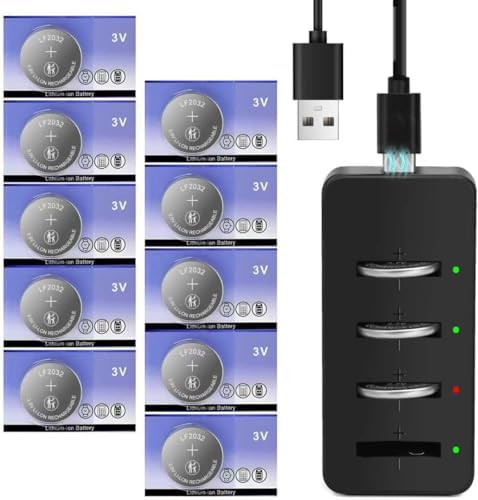 Batería Recargable CR2032 con Cargador, Paquete de 10 Baterías de Litio 3V para Control Remoto de Auto, Apple AirTag, Reemplazo ML2032, DL2032, - imagen 1