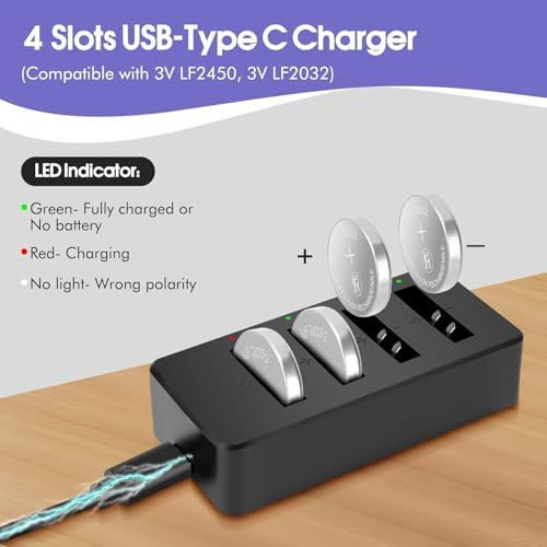 Batería Recargable CR2032 con Cargador, Paquete de 10 Baterías de Litio 3V para Control Remoto de Auto, Apple AirTag, Reemplazo ML2032, DL2032, - imagen 2