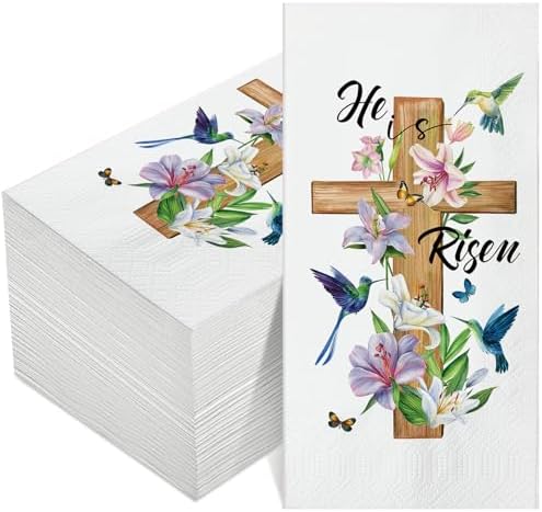 Servilletas Pasimy 100 Pcs Él Ha Resucitado para Cena de Pascua, Decorativas con Cruz, Perfectas para Búsqueda de Huevos y Celebraciones Religiosas - imagen 1