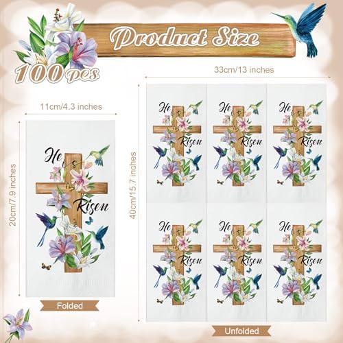 Servilletas Pasimy 100 Pcs Él Ha Resucitado para Cena de Pascua, Decorativas con Cruz, Perfectas para Búsqueda de Huevos y Celebraciones Religiosas - imagen 2