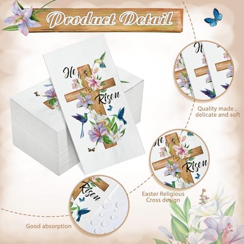 Servilletas Pasimy 100 Pcs Él Ha Resucitado para Cena de Pascua, Decorativas con Cruz, Perfectas para Búsqueda de Huevos y Celebraciones Religiosas - imagen 3