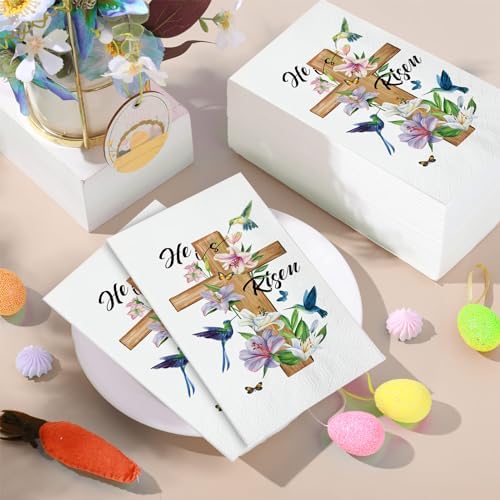 Servilletas Pasimy 100 Pcs Él Ha Resucitado para Cena de Pascua, Decorativas con Cruz, Perfectas para Búsqueda de Huevos y Celebraciones Religiosas - imagen 4
